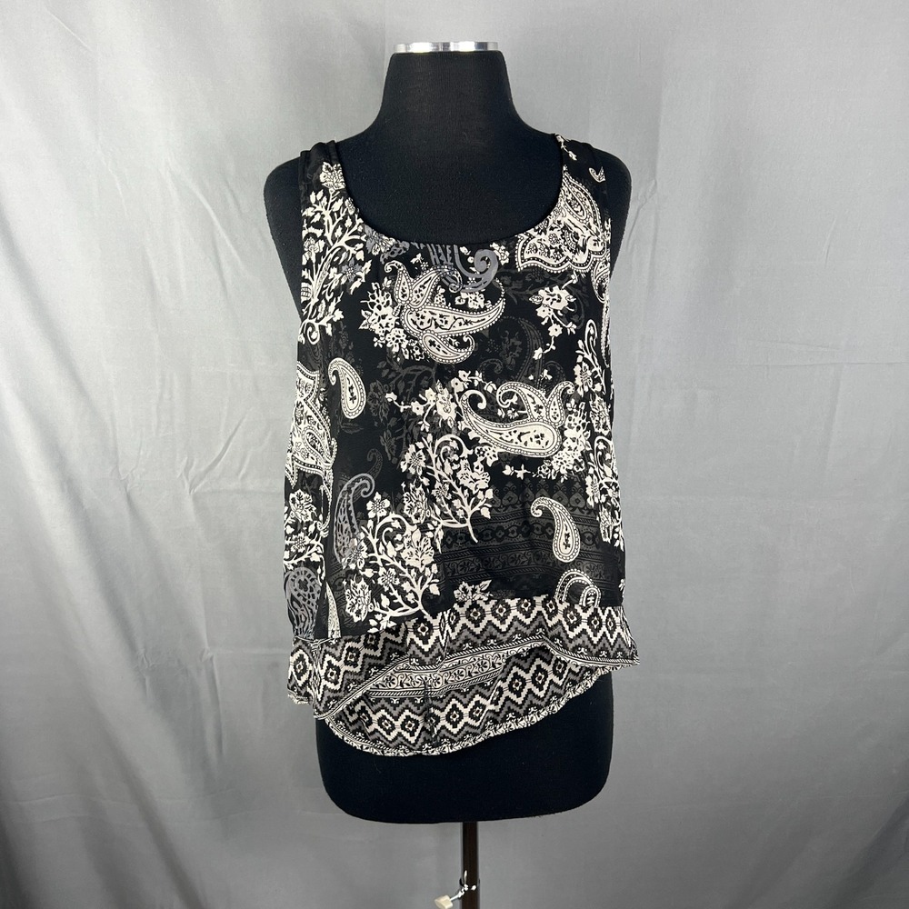 Patrons Of Peace Cropped Blouse Top Women M Black White Paisley Print Sleeveless